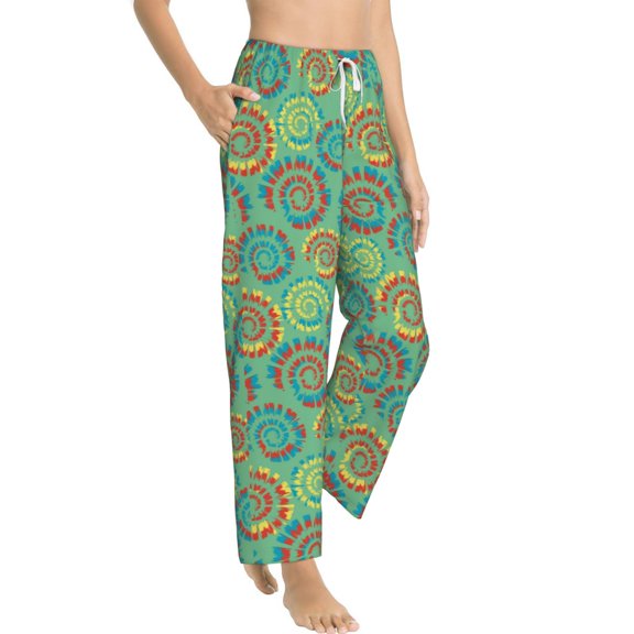 Goofa Colourful Tie Dye Printed Soft Pajama Pants for Women, Wide Leg Comfy Casual Lounge Yoga Pants-X-Large