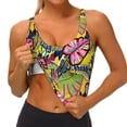 thumbnail image 1 of Goofa Colrful Tropical Leaves Printed Sports Bras for Women, High Impact Running Bra Workout Crop Tank Tops Longline Sports Bra Push up-Large, 1 of 9