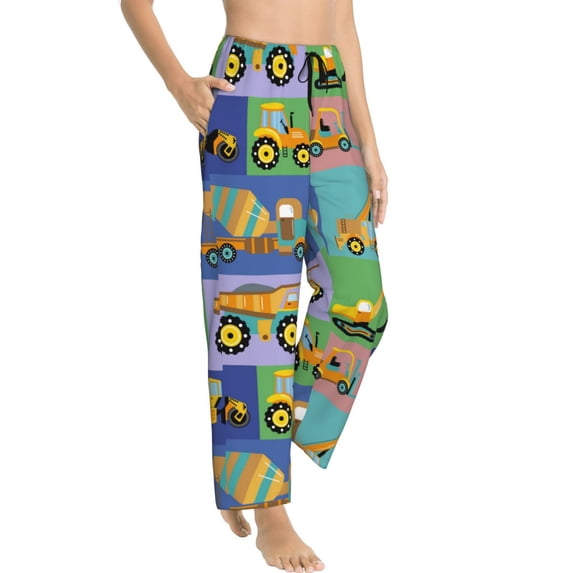 Goofa Construction Machinery Printed Soft Pajama Pants for Women, Wide Leg Comfy Casual Lounge Yoga Pants-Small