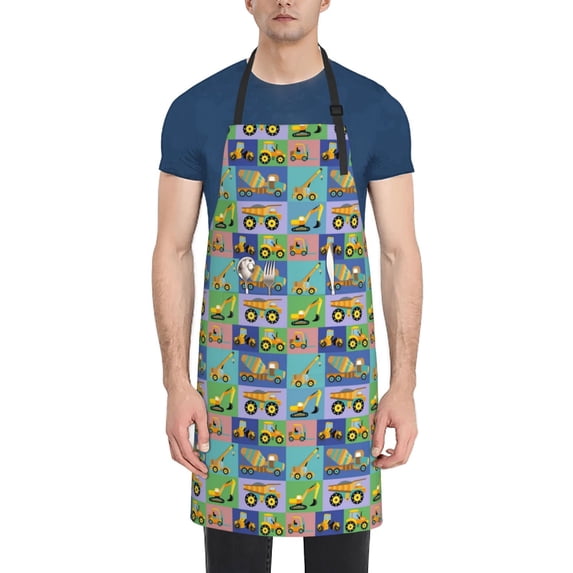 Goofa Construction Machinery Printed Waterproof Apron 33" Chef Aprons for Men Heavy Duty Chemical Work Apron Adjustable Bib Apron