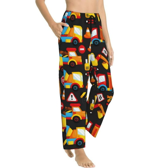Goofa Construction Truck Printed Soft Pajama Pants for Women, Wide Leg Comfy Casual Lounge Yoga Pants-Small