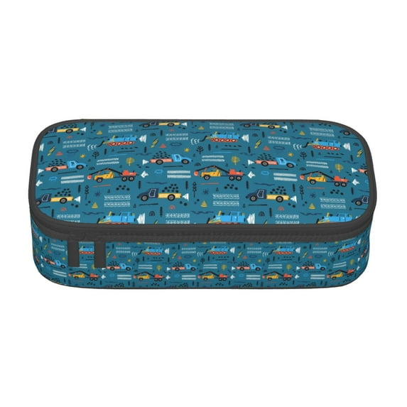 Goofa Construction Trucks Pattern Pencil Case, Multi- Slot Pencil Pouch, Portable Pencil Bag, Pen Case for& Office
