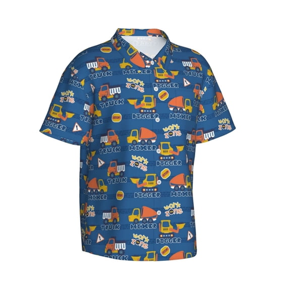 Goofa Construction Vehicles Hawaiian Shirt for Men, Unisex Summer Beach Casual Short Sleeve Button Down Shirts,Aloha Tropical Floral print shirt-