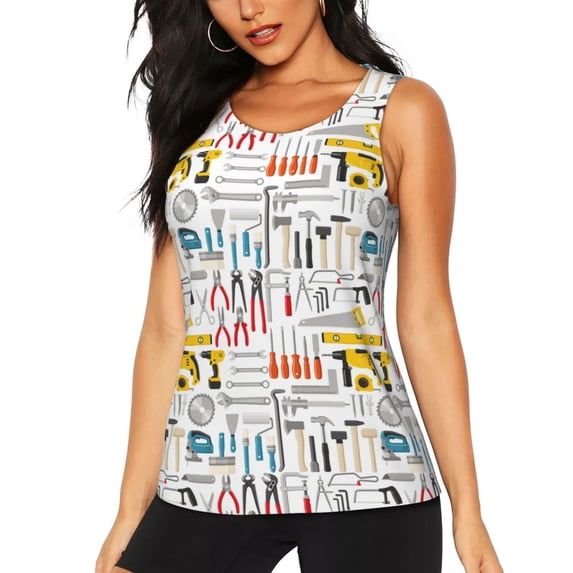 Goofa Construction tools Printed Womens Workout Tops for Women Sleeveless Yoga Shirts Athletic Running Tank Tops Sleeveless Gym Clothes Workout Apparel-Large
