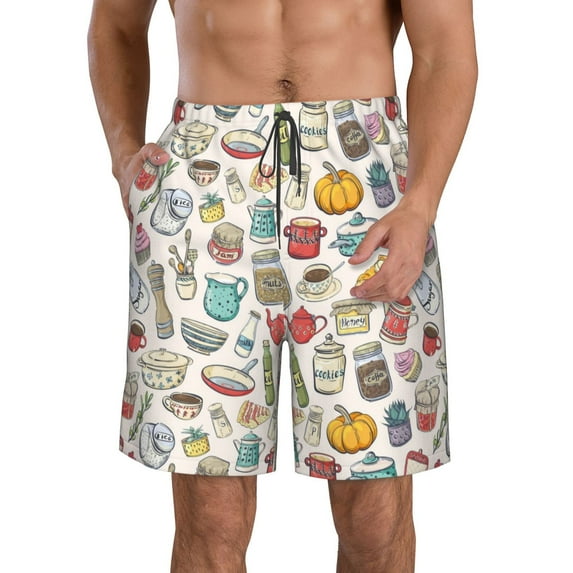 Goofa Cooking Utensils Printed Mens Swim Trunks Summer Quick Dry Short Beach Swimwear Bathing Suits-Large