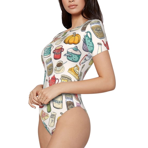 Goofa Cooking Utensils Printed Women Rash Guard Short Sleeve,Tummy control Swimsuit Surfing Swimsuit Bathing Suit One Piece Swimsuit UPF 50-XX-Large