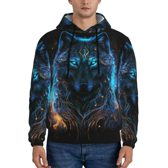 Goofa Cool Blue Light Wolf for Men's Hooded Sweatshirt - Lightweight Pullover Hoodie with Kangaroo Pocket, Perfect for Everyday Wear-3X-Large