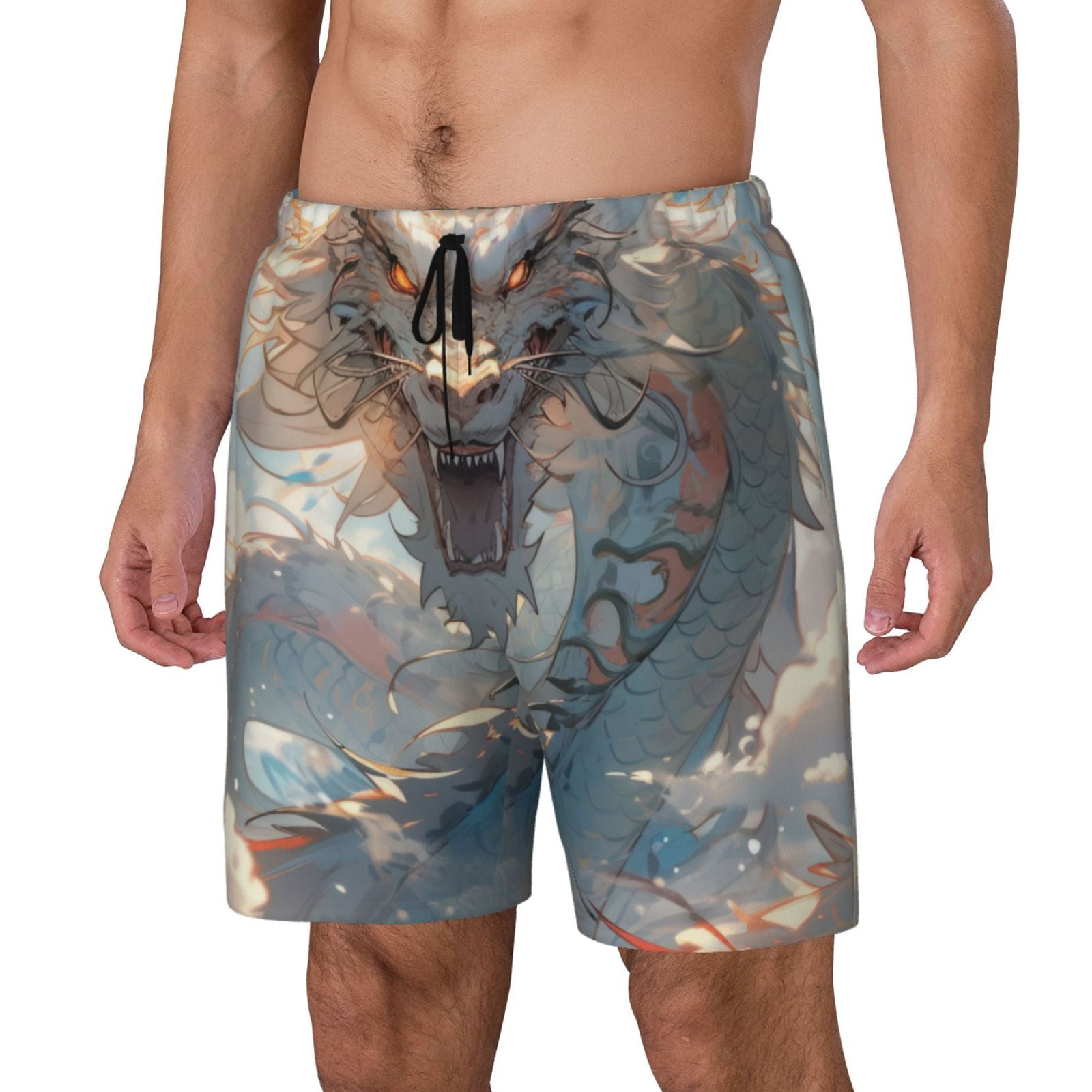 Goofa Cool Cloud White Dragon Printed Men's Swim Trunks Board Shorts