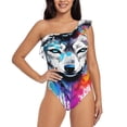 thumbnail image 1 of Goofa Cool Colorful Wolf Pattern Women's One Piece Swimsuits Tummy Control Bathing Suits Asymmetric One Shoulder Swimwear-Large, 1 of 6