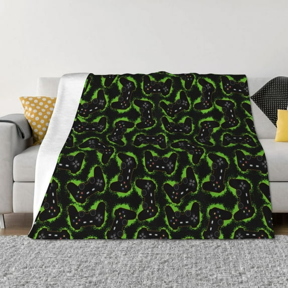 Goofa Cool Gamepad Pattern Fleece Throw Blanket for Couch, Soft Checkered Flannel Blanket for Sofa, Warm Cozy Decorative Blanket Fall Decor Gift-50"x40"
