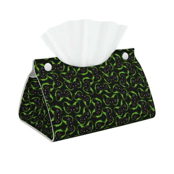 Goofa Cool Gamepad Pattern Triangle Square Tissue Box Cover, Modern PVC Leathe Facial Paper Holder,Decorative Holder/Organizer for Bathroom Vanity Countertop