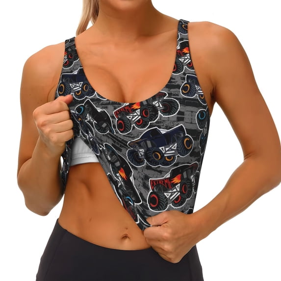 Goofa Cool Off-Road Vehicle Printed Sports Bras for Women, High Impact Running Bra Workout Crop Tank Tops Longline Sports Bra Push up-