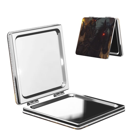 Goofa Cool Skull Western Cowboy Pattern Pocket Mirror, Portable Makeup Mirror,Travel Makeup Mirror,Dual-Sided Compact Mirror,Gift Makeup Mirror-Square