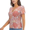 thumbnail image 1 of Goofa Corals Pattern Womens Deep V Neck Low Cut Tops Casual Summer Short Sleeve Ribbed Knit T-Shirts-Small, 1 of 5