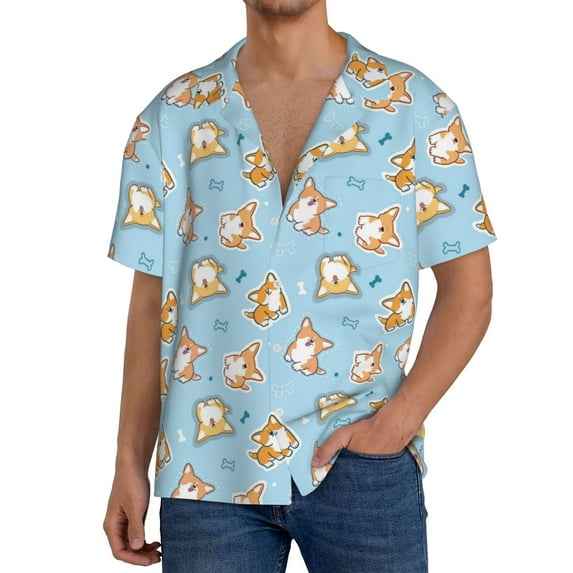 Goofa Corgi Dog 1 Printed Men's Casual Short-sleeved Shirt,Lightweight Breathable Button-down,Summer Casual men's top,Versatile Fashion shirt-XX-Large