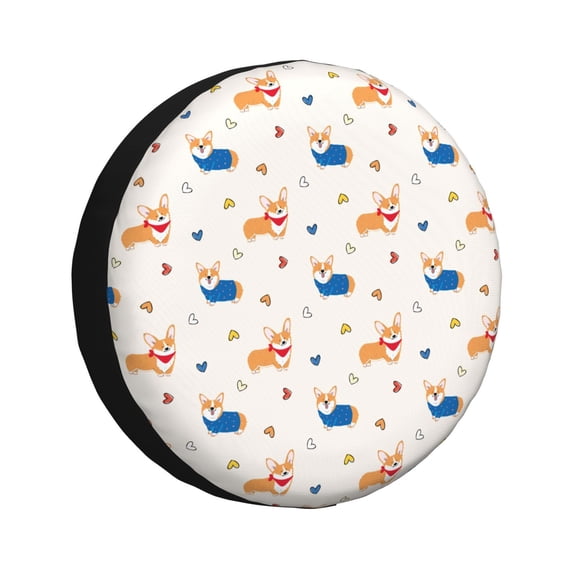 Goofa Corgi Dog And Heart Pattern Universal Tire Cover for Jeep, SUV, Truck, and Trailer – Waterproof, UV-Resistant,Easy to Install, Fits 14"-17" Tires-14 inch