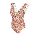thumbnail image 1 of Goofa Corgi Head with Floal Print Women's Ruffled One Piece Swimsuit V Neck, 1 of 7