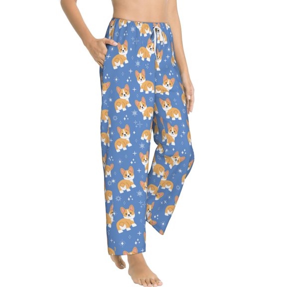 Goofa Corgi Printed Soft Pajama Pants for Women, Wide Leg Comfy Casual Lounge Yoga Pants-Medium
