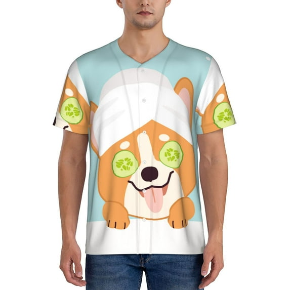 Goofa Corgi With Towel Ans Slice Cucumber Pattern Mens Golf Shirt Baseball T-shirt Moisture Wicking Dry Fit Performance Sport Short Sleeve Striped Golf Polo Shirts-X-Large