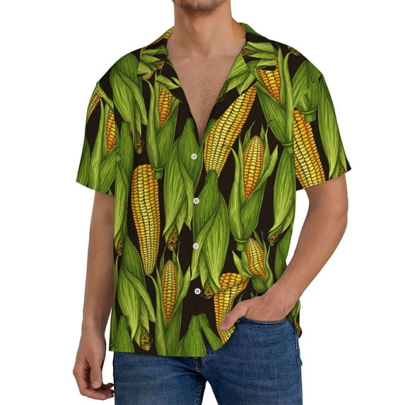 Goofa Corn 2 Printed Men's Casual Short-sleeved Shirt,Lightweight Breathable Button-down,Summer Casual men's top,Versatile Fashion shirt-Medium
