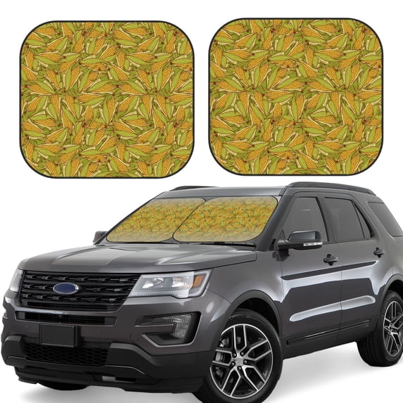 Goofa Corn 6 Pattern 2 Piece Car Windshield Sun Shade Foldable | Front Windshield Shade for Sun, Heat and UV Rays | Sunshade for Car Front Window-Large