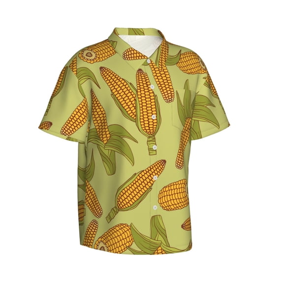 Goofa Corn Hawaiian Shirt for Men, Unisex Summer Beach Casual Short Sleeve Button Down Shirts,Aloha Tropical Floral print shirt-