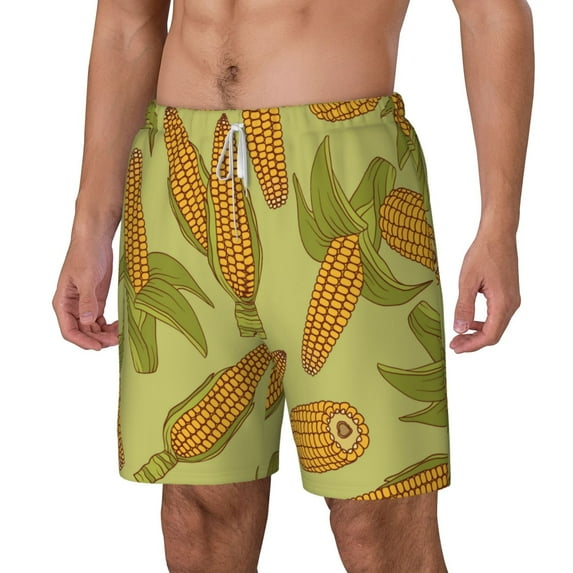 Goofa Corn Printed Men's Swim Trunks Board Shorts Quick Dry Mens Swimming Trunks with Compression Liner,Breathable Fit Hawaii Beach Shorts-XX-Large