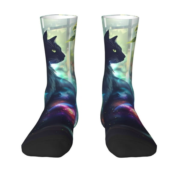 Goofa Cosmic Cat In Window Printed Men's Crew Socks, Soft Durable Breathable Moisture-Wicking with Odor Control Cotton socks