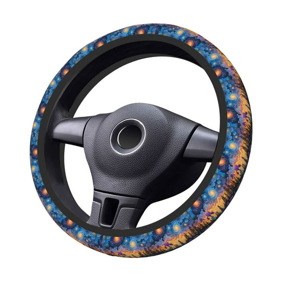 Goofa Cosmic Irises At Twilight Pattern Elastic Stretch Steering Wheel Cover,Universal 15 inch, Microfiber Breathable Ice Silk, Anti-Slip, Odorless, Easy Carry