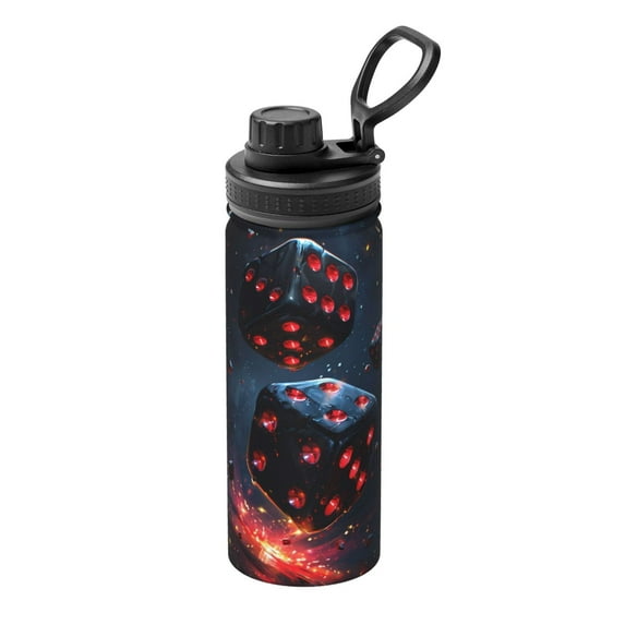 Goofa Cosmic Red Sparkle Dice Print 18oz Sports Insulated Kettle With Straw Water Bottle Sports Water Bottle For Running Hiking Cycling Climbing Mans Womans