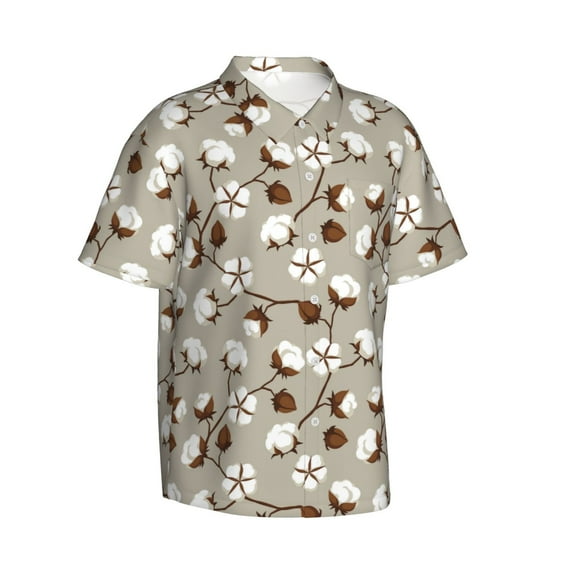 Goofa Cotton Tree Hawaiian Shirt for Men, Unisex Summer Beach Casual Short Sleeve Button Down Shirts,Aloha Tropical Floral print shirt-Medium