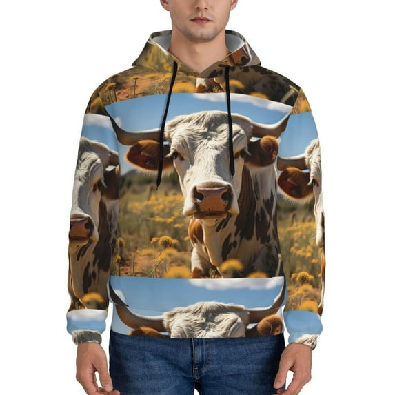 Goofa Countryside Flower Cow for Men's Hooded Sweatshirt - Lightweight Pullover Hoodie with Kangaroo Pocket, Perfect for Everyday Wear-4X-Large