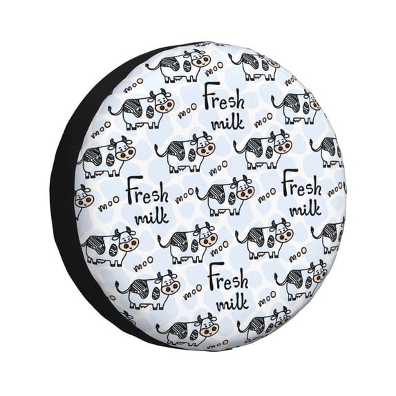 Goofa Cow With Fresh Milk Pattern Universal Tire Cover for Jeep, SUV, Truck, and Trailer – Waterproof, UV-Resistant,Easy to Install, Fits 14"-17" Tires-15 inch