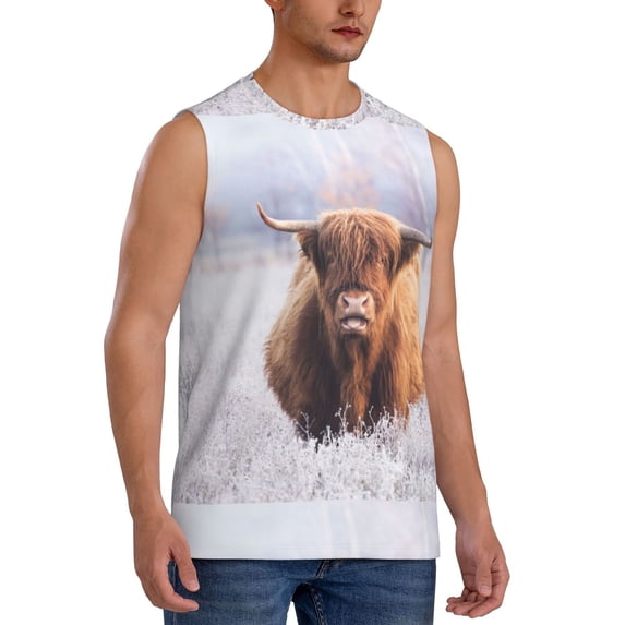 Goofa Cow Printed Men's Sleeveless T-Shirt - Athletic Gym Workout Tank Top for Men - Moisture-Wicking, UPF 30+ Quick-Dry Muscle Tee-XX-Large