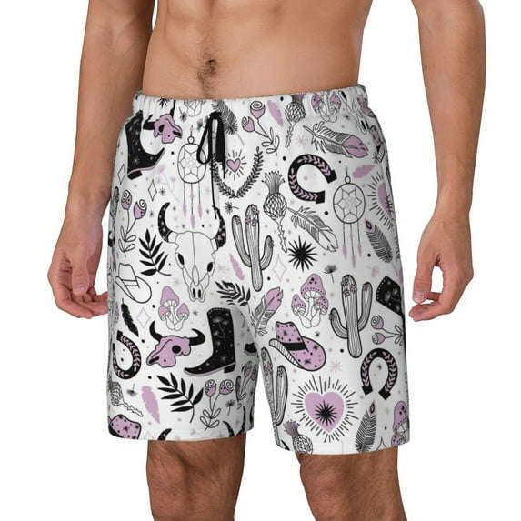Goofa Cowboy Printed Men's Swim Trunks Board Shorts Quick Dry Mens Swimming Trunks with Compression Liner,Breathable Fit Hawaii Beach Shorts-XX-Large