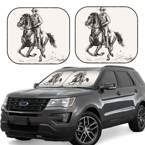Goofa Cowboy Ride A Horse Pattern 2 Piece Car Windshield Sun Shade Foldable | Front Windshield Shade for Sun, Heat and UV Rays | Sunshade for Car Front Window-Medium