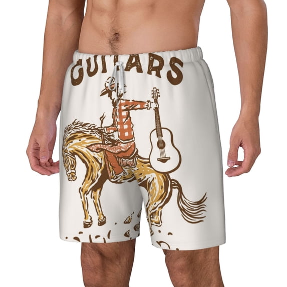 Goofa Cowboy Rodeo Guitar Printed Men's Swim Trunks Board Shorts Quick Dry Mens Swimming Trunks with Compression Liner,Breathable Fit Hawaii Beach Shorts-X-Large