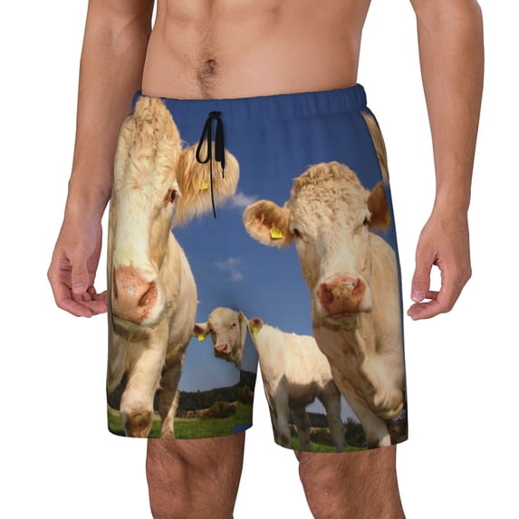 Goofa Cows Cattles Printed Men's Swim Trunks Board Shorts Quick Dry Mens Swimming Trunks with Compression Liner,Breathable Fit Hawaii Beach Shorts-