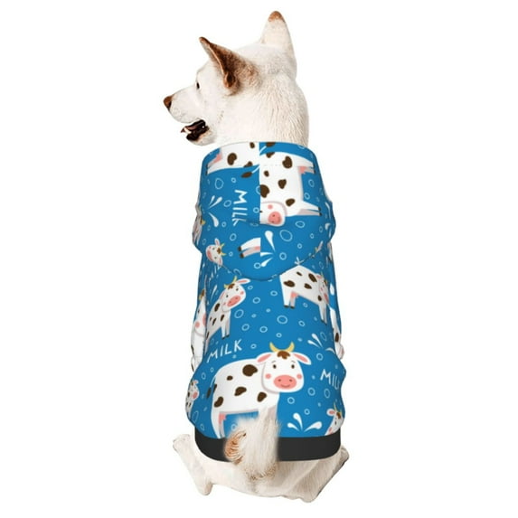 Goofa Cows Milk Pattern Small Dog Sweater Hoodies Pet Grey Hooded Soft Fleece Sweatshirts with Pocket Fall Winter Puppy Cat Sweaters Warm Clothes-X-Small