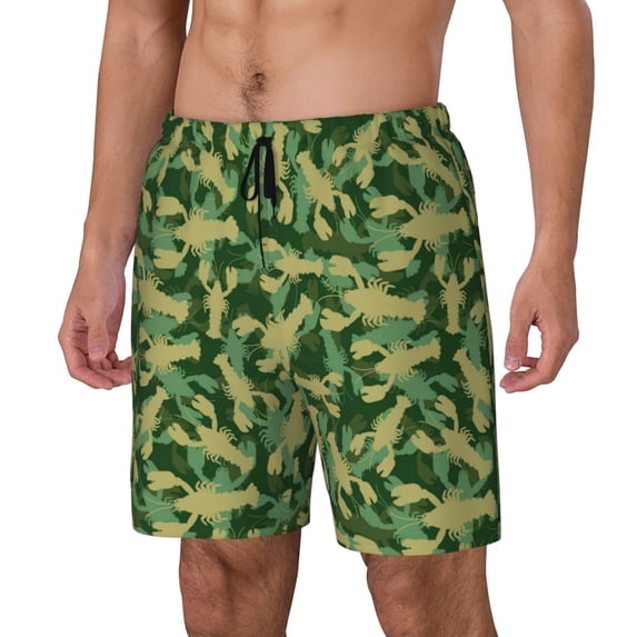 Goofa Crayfish Army Printed Men's Swim Trunks Board Shorts Quick Dry Mens Swimming Trunks with Compression Liner,Breathable Fit Hawaii Beach Shorts-