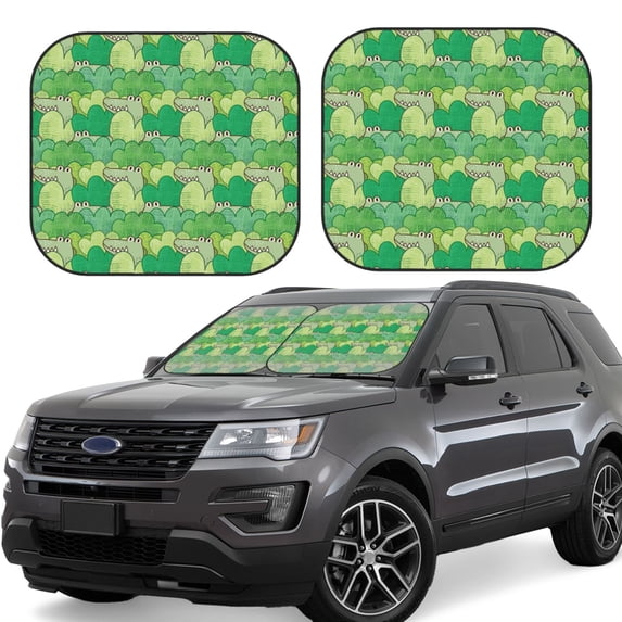 Goofa Crocodile And Bush Pattern 2 Piece Car Windshield Sun Shade Foldable | Front Windshield Shade for Sun, Heat and UV Rays | Sunshade for Car Front Window-Medium