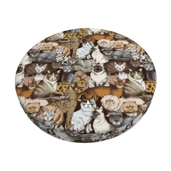 Goofa Cut Cats Printed Stool Covers Round, Waterproof Round Bar Stool Covers Anti-Slip Round Bar Stool Seat Cover with Elastic Bands Durable -12 inch