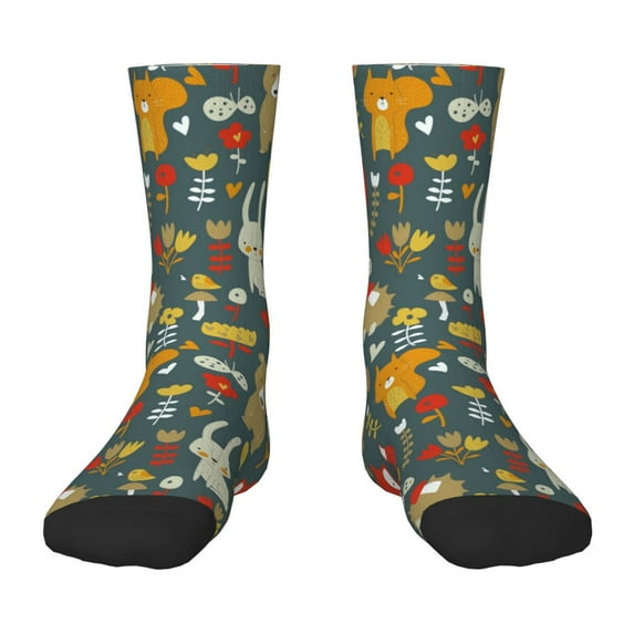 Goofa Cute Animal Forest Pattern Children's Crew Socks, Kids' Daily Wear and Sports Socks, Breathable Socks, Sports Socks, Moisture-Wicking Socks for Children