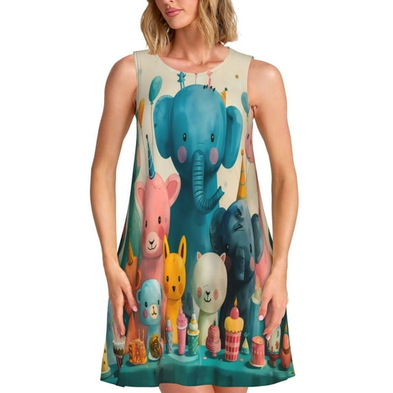 Goofa Cute Animal Party for Summer Dresses for Women – Beach Floral Sundress, Casual Pockets Boho Tank Dress for Hot Days