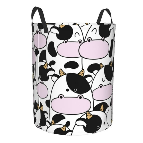 Goofa Cute Animal with Cow Printed Circular Hamper,Laundry Basket with Handles,Storage Baskets Foldable,Large Capacity Laundry Hamper-Medium