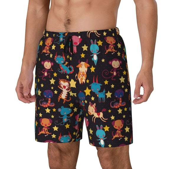 Goofa Cute Animals Printed Men's Swim Trunks Board Shorts Quick Dry Mens Swimming Trunks with Compression Liner,Breathable Fit Hawaii Beach Shorts-Large