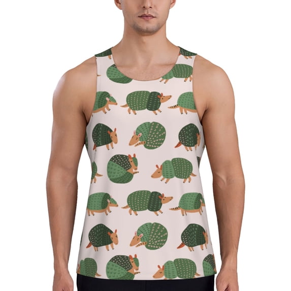Goofa Cute Armadillo Pattern Men's Workout Tank Top Slim-Fit Tank Quick Dry Fit Muscle Tank Top Beach Tank Top Bodybuilding Sleeveless T Shirt-Large