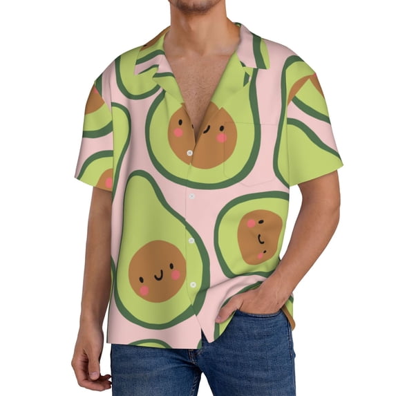 Goofa Cute Avocado Printed Men's Casual Short-sleeved Shirt,Lightweight Breathable Button-down,Summer Casual men's top,Versatile Fashion shirt-Small