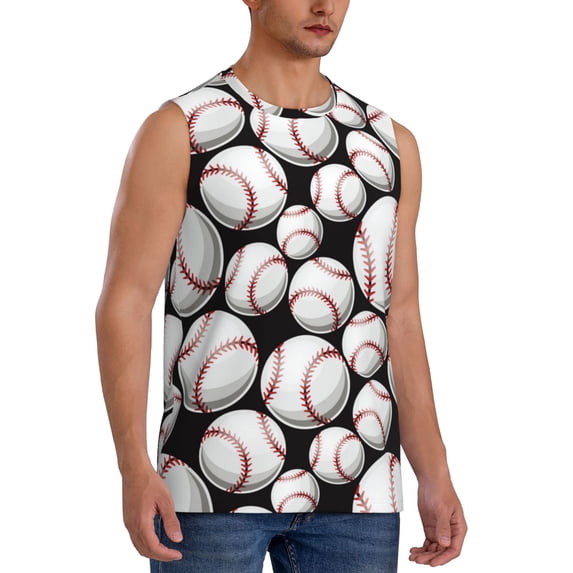 Goofa Cute Baseball Printed Men's Sleeveless T-Shirt - Athletic Gym Workout Tank Top for Men - Moisture-Wicking, UPF 30+ Quick-Dry Muscle Tee-Medium