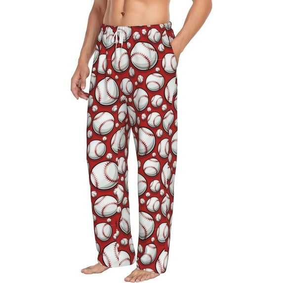 Goofa Cute Baseball Printed Soft Pajama Pants for Men, Wide Leg Comfy Casual Lounge Yoga Pants-Medium